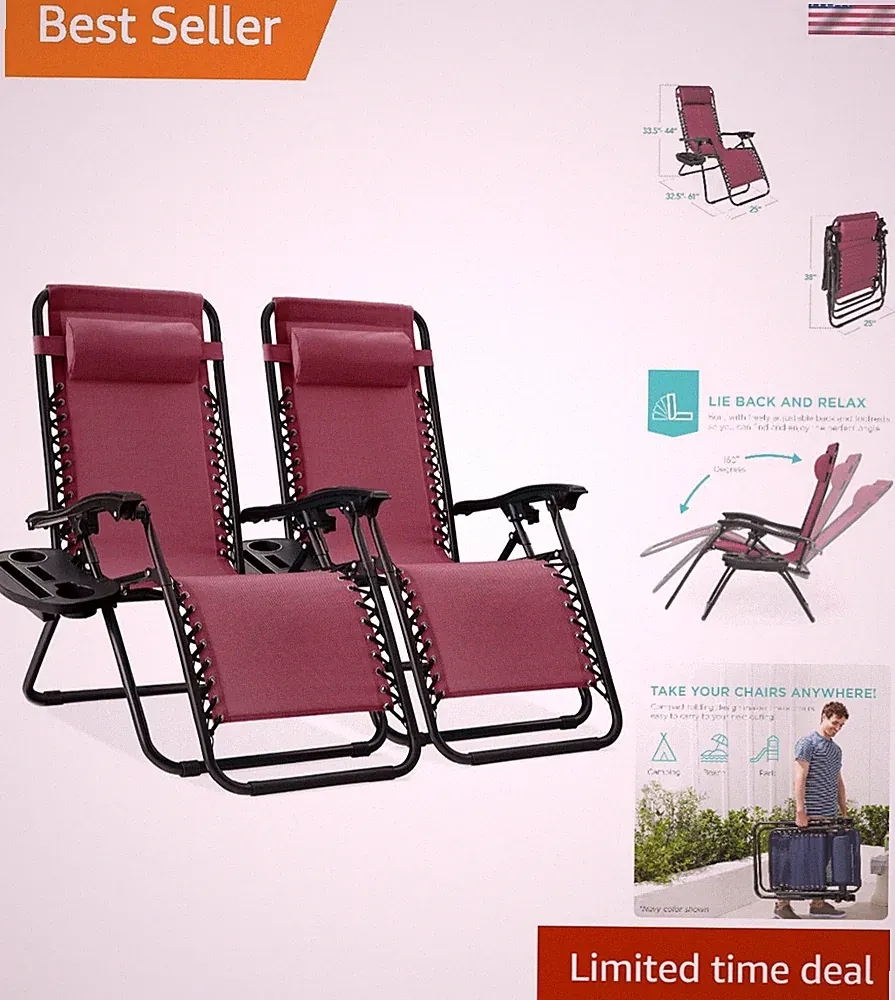 Elegant Set of 2 Foldable Zero Gravity Recliners with Cushions - Outdoor Comfort